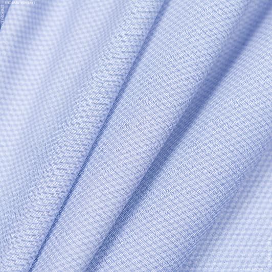 Тканини для блузок - Сорочкова жакард міні-кубик темно-блакитна