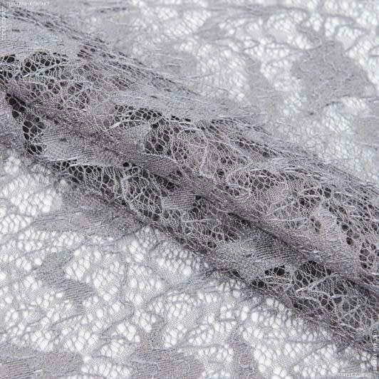 Ткани гардинные ткани - Тюль сетка Ажур блеск  серая с фестоном