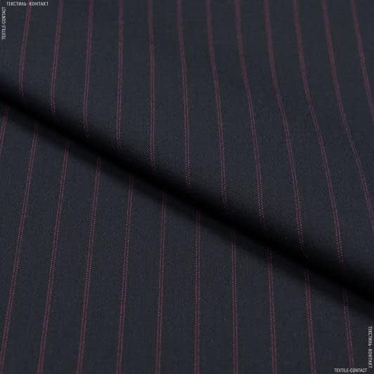 Тканини для спідниць - Костюмна STAN темно-синя у подвійну бордову смужку