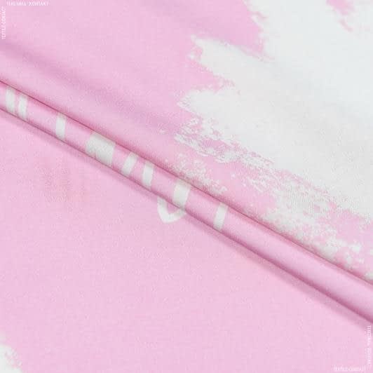 Тканини для блузок - Шовк штучний принт білі риски/плями на рожевому