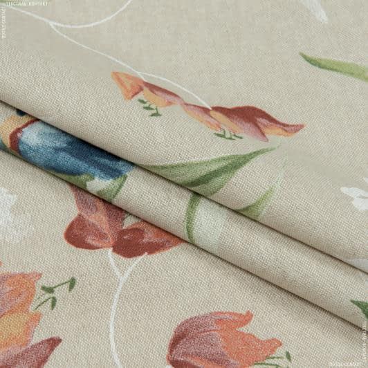 Тканини для штор - Декоративна тканина Ярма квітка ірису синій фон натуральний