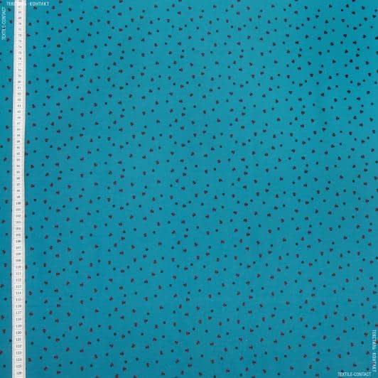 Ткани для декоративных подушек - Экокоттон божья коровка, фон т.голубая бирюза