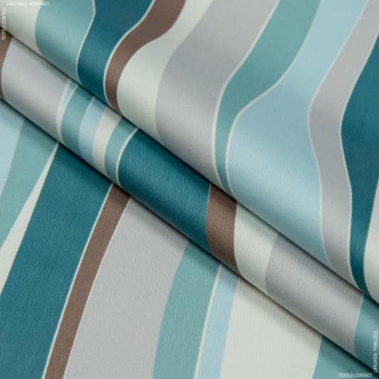 Ткани портьерные ткани - Декоративная ткань сатен Ананда полоса-волна синий,коричн