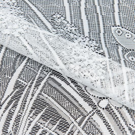 Ткани гардинные ткани - Гардинное полотно / гипюр Бабочки на лугу молочный (2-х сторонний фестон)