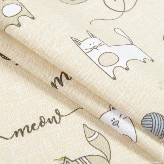 Тканини для столової білизни - Напівпанама ТКЧ набивна кіт на кухні колір пісок