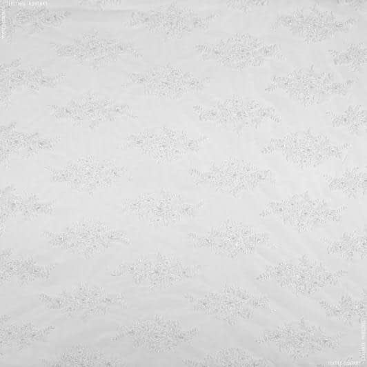 Тканини для слінгу - Гіпюр зі штучними  перлинами білий