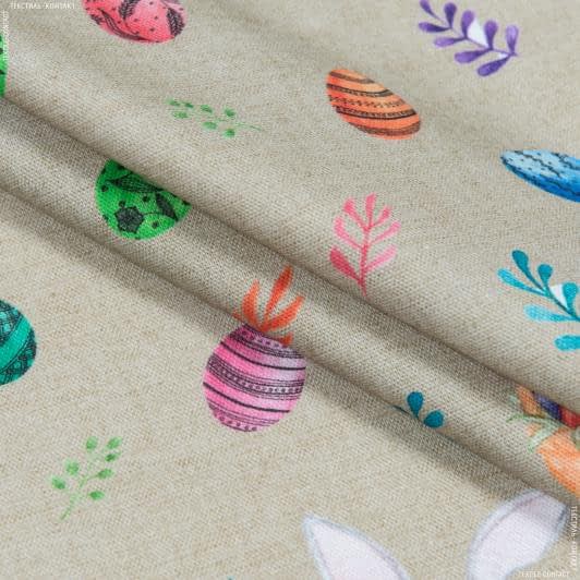 Ткани для портьер - Декоративная ткань пасхальный зайка с корзинкой /фон под натуральный