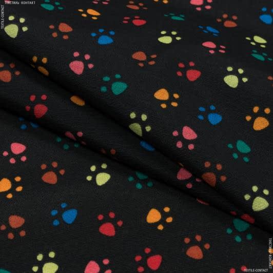Тканини для покривал - Декоративна тканина лонета Хелас  сліди лап фон чорний
