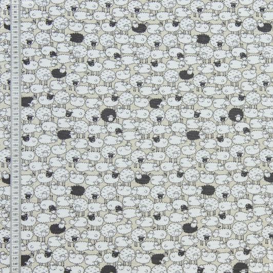 Тканини портьєрні тканини - Декор баранчики,фон бєж,білий,чорний