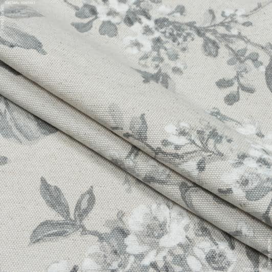 Тканини портьєрні тканини - Декоративна тканина панама Роксі квіти сірі