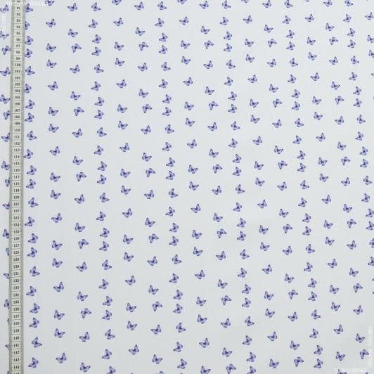 Ткани для детской одежды - Экокоттон бабочки яркие синие фон белый