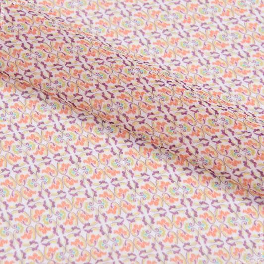 Тканини для суконь - Шифон креп ARONIA орнамент помаранчевий/фіолетовий