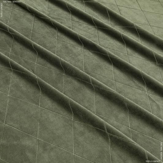 Ткани для перетяжки мебели - Декоративный велюр Ромб цвет зеленый мох