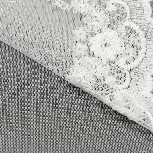 Тканини для декору - Тюль сітка вишивка Тейлор колір молочний з блиском з фестоном
