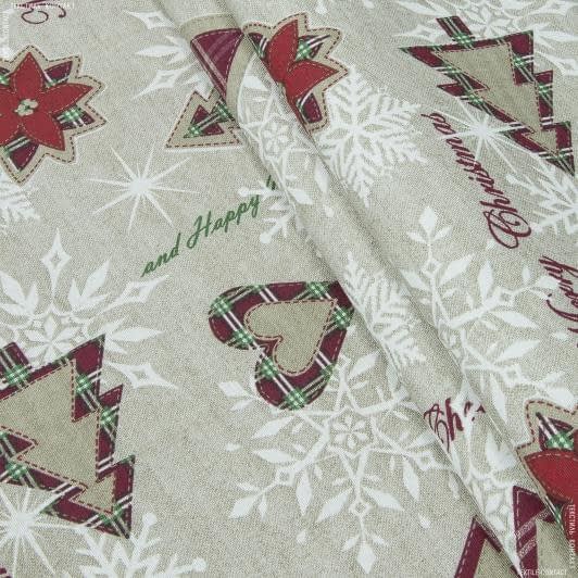Ткани для пэчворка - Декоративная новогодняя ткань ниеве фон беж бордо