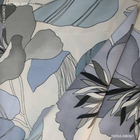 Тканини для печворку - Декоративна тканина Зінія квіти сіро-блакитні