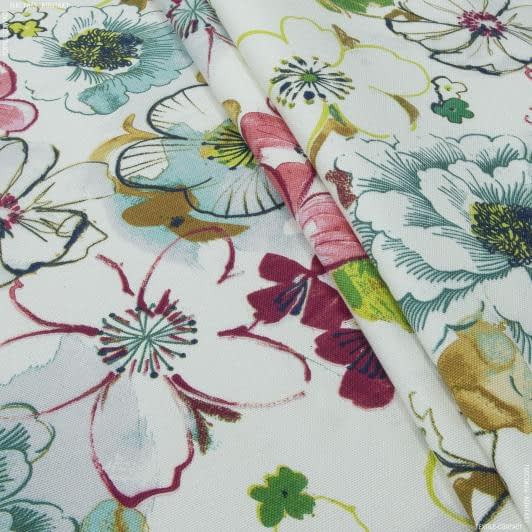 Ткани все ткани - Декоративная ткань панама Лорас цветы бордо, коррал
