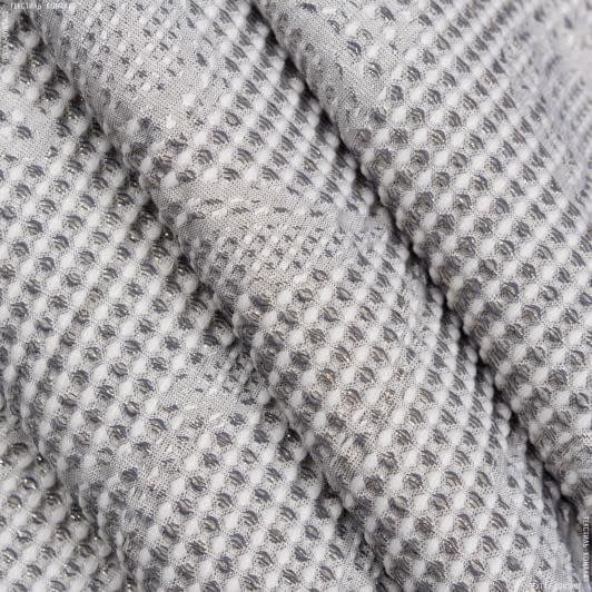 Тканини бавовняні сумішеві - Костюмна рогожка фукро з люрексом сіро-біла