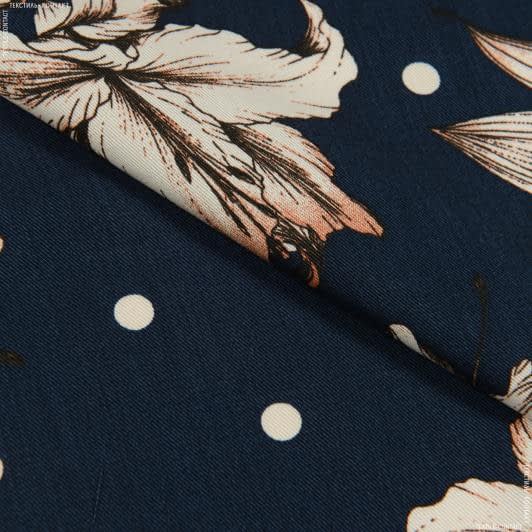 Тканини для блузок - Платтяна тенсел квіти, горох на темно-синьому