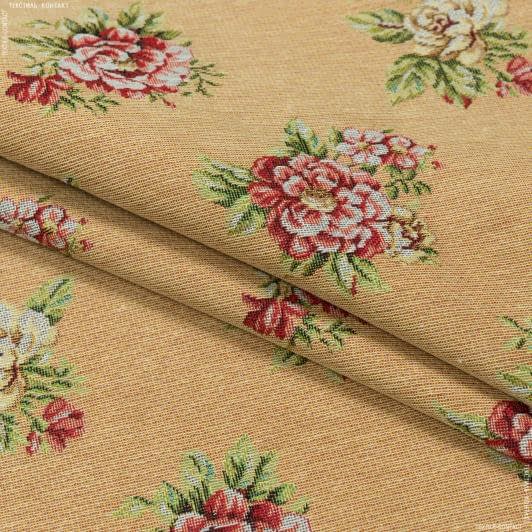 Ткани для декора - Жаккард Блом цветы мелкие фон св.оранж