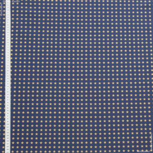 Ткани для декоративных подушек - Экокоттон звёздочки горчично-жёлтый, фон т.синий