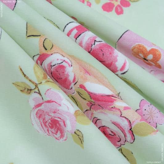 Ткани распродажа - Декоративная ткань Сатсуко салатовый, розовый, голубой
