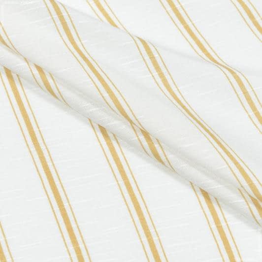 Тканини для блузок - Батист віскозний Захара потрійні жовті смужки на білому