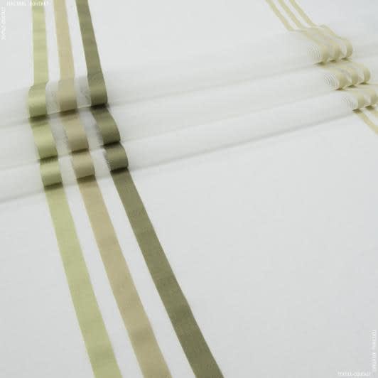 Ткани для драпировки стен и потолков - Тюль кисея Мистеро-19 молочная полоски цвет бежевый, оливка, липа с утяжелителем