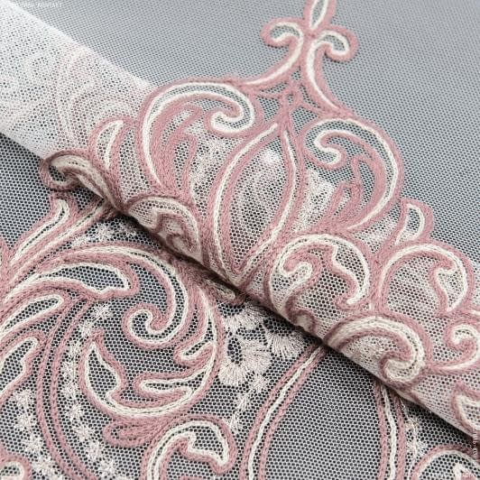 Ткани сетка - Тюль сетка вышивка Корнелия молочная, розовый