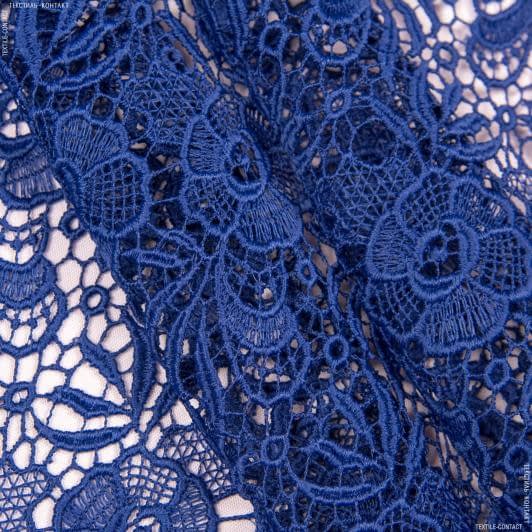Тканини підкладкова тканина - Гіпюр з фестоном квіти синій