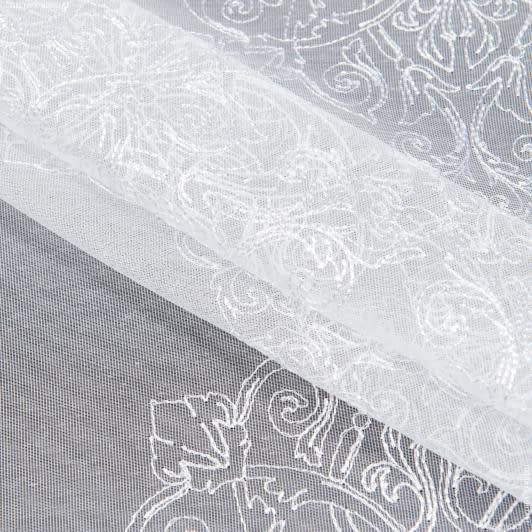 Ткани для драпировки стен и потолков - Тюль микросетка вышивка Орнамент белая (купон)