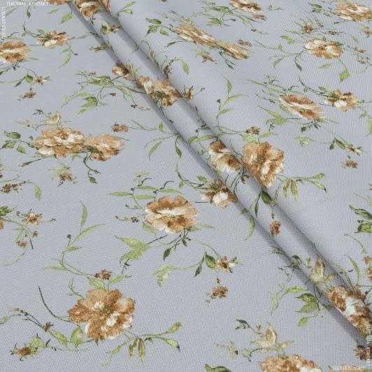 Ткани для штор - Декоративная ткань панама Амбер цветы мелкие терракот