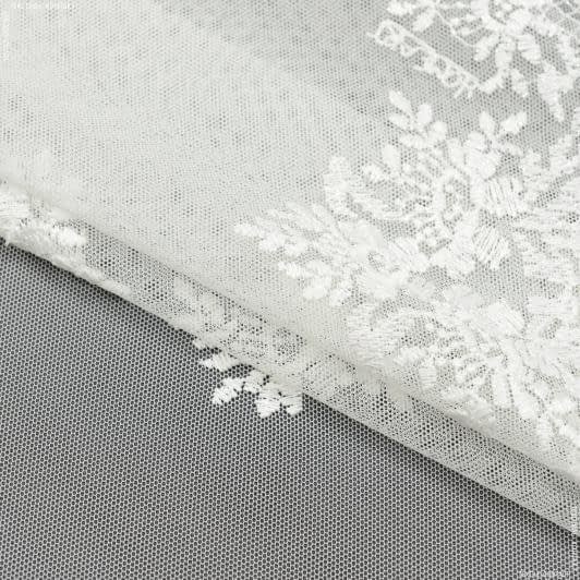 Ткани для тюли - Тюль сетка вышивка Наргиз молочная с блеском с фестоном