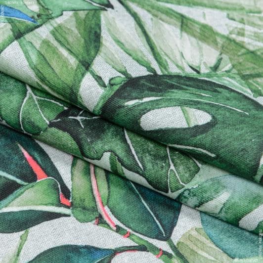 Тканини портьєрні тканини - Декоративна тканина Джунглі монстера зелений