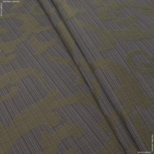 Ткани для дома - Декоративная ткань Эмили вязь т.коричневый, бронза