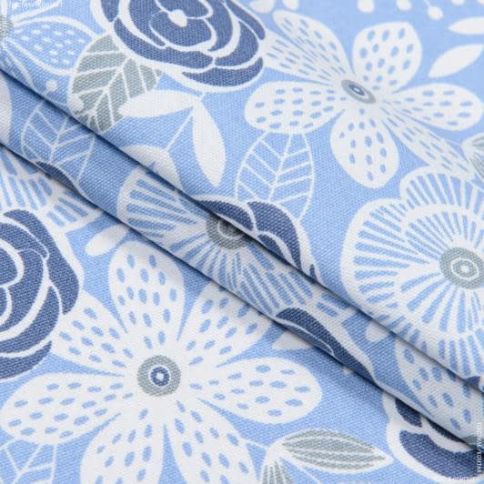Тканини для столової білизни - Напівпанама  ТКЧ набивна квіти сіро-блакитна
