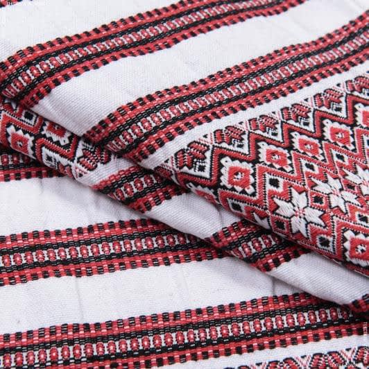 Ткани для портьер - Супергобелен Украинская вышивка-2 цвет красный, черный