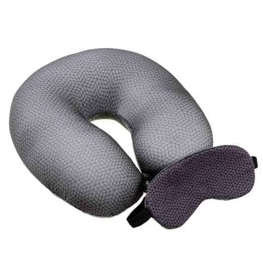 Ткани подушки - Подушка-рогалик дорожная и повязка для глаз ромбы цвет серый