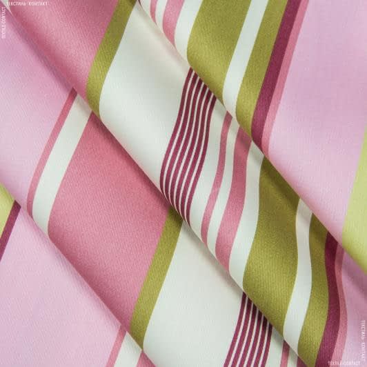 Ткани портьерные ткани - Декоративная ткань Вокла полоса фрез, оливка, молочный