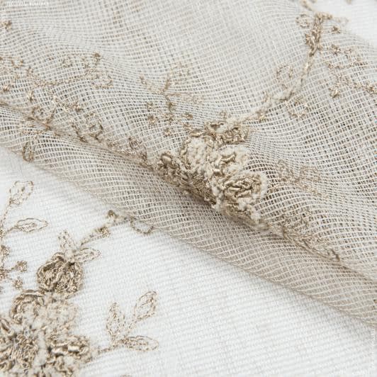 Ткани гардинные ткани - Тюль вышивка Руфина цветы беж