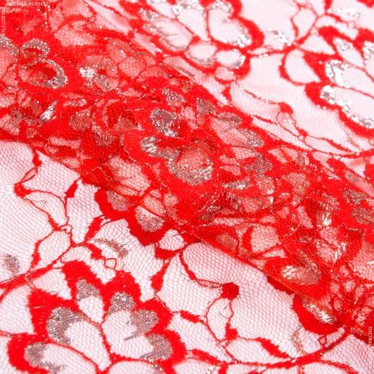 Тканини для блузок - Гіпюр з люрексом червоний