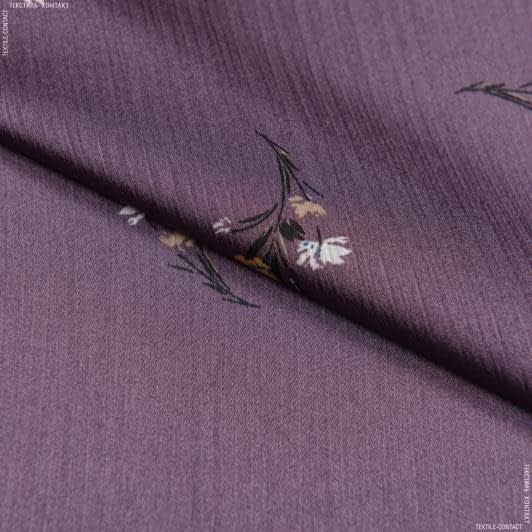 Тканини шовк - Шовк штучний жатка принт квіти на світло-фіолетовому