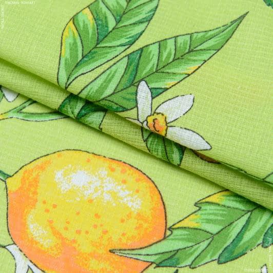 Ткани для дома - Ткань полотенечная вафельная набивная лимоны салатовый