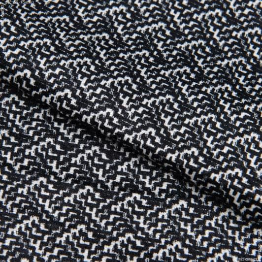 Тканини для піджаків - Котон-велюр принт зігзаг чорний/білий