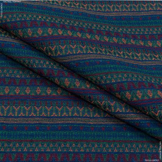 Ткани этно ткани - Гобелен  Орнамент-90 синий,бордо,зеленый,коралл