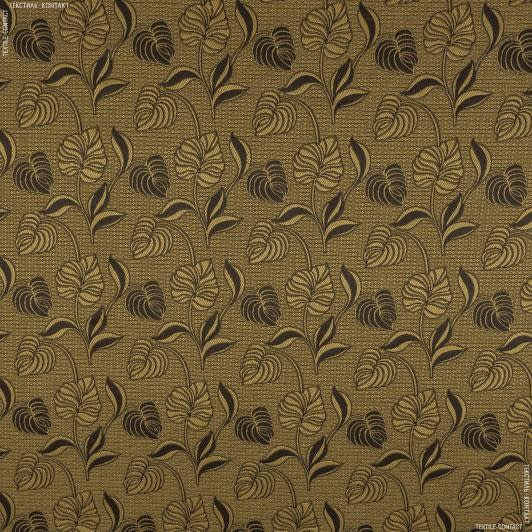 Ткани для перетяжки мебели - Декор-гобелен надира листья  старое золото,коричневый