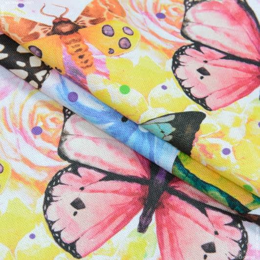 Тканини для декоративних подушок - Декоративна тканина лонета Метелики фон молочний