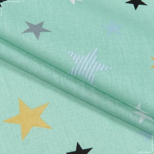Тканини для дитячої постільної білизни - Бязь набивна зірки бірюзовий