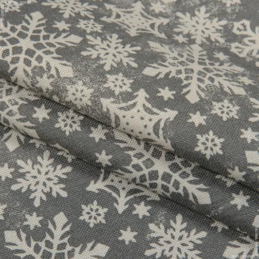 Тканини новорічні тканини - Декоративна новорічна тканина Руакана сніжинки фон сірий