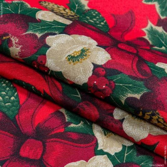 Ткани для скрапбукинга - Декоративная новогодняя ткань Рождественник фон красный (аналог 107030)